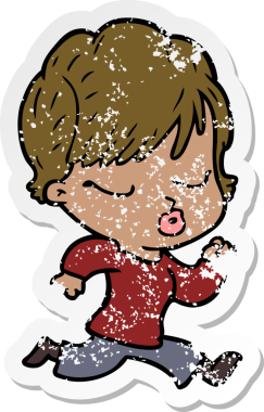 Bir insan tarafından çizilmiş gözleri olan karikatürlü bir kadının sıkıntılı çıkartması.