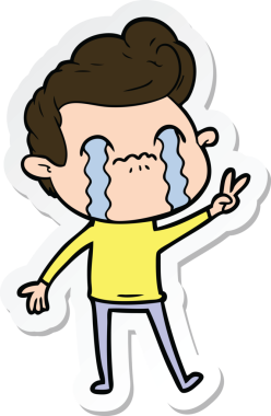 Bir insan tarafından çizilmiş, ağlayan bir çizgi film karakterinin çıkartması.