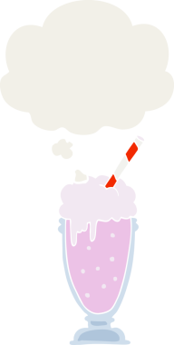Düşünce baloncuklu karikatür milkshake 'i bir insan tarafından çizilmiş.