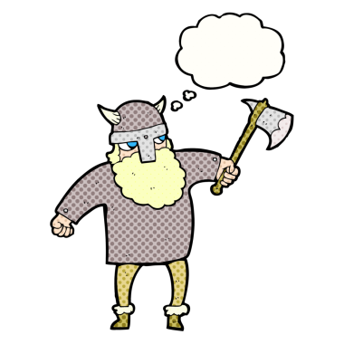 Bir insan tarafından çizilmiş serbest çizim düşünce balonu çizgi filmi Viking savaşçısı