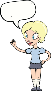 Bir insan tarafından çizilmiş konuşma balonlu bir kadın.