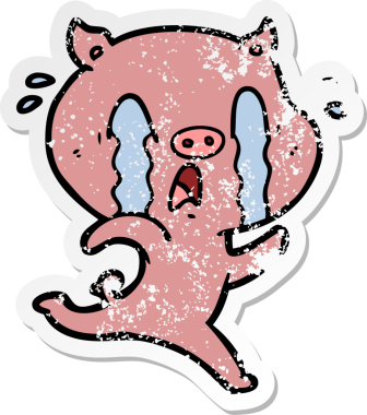 Bir insan tarafından çizilmiş ağlayan domuz çizgi filminin hüzünlü çıkartması.