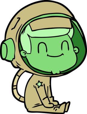 Bir insan tarafından çizilmiş mutlu astronot çizgi filmi.