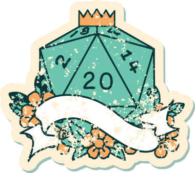 Retro Dövme Biçimi Doğal 20 D20 zar bir insan tarafından çizildi