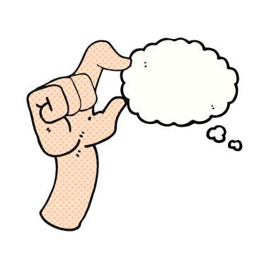 Serbest çizim düşünce baloncuğu karikatür eli bir insan tarafından çizilmiş küçük bir jest yapıyor.