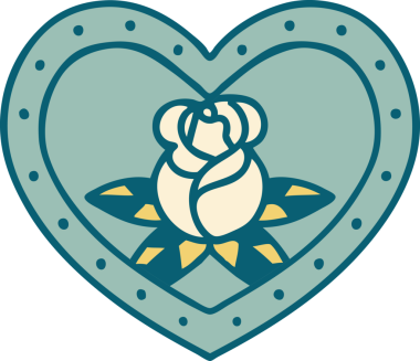 Bir insan tarafından çizilmiş kalp ve çiçeklerin ikonik dövme şekli