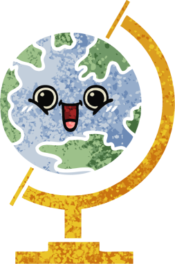 Bir insan tarafından çizilmiş bir dünyanın retro çizim stili karikatürü