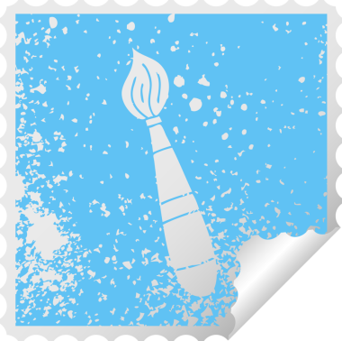 Sıkıntılı kare soyma etiketi. Bir insan tarafından çizilmiş garip sembol boya fırçası.