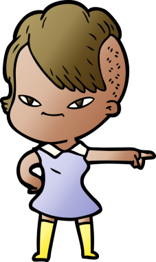 Bir insan tarafından çizilmiş hippi saç kesimli sevimli bir çizgi film kızı.