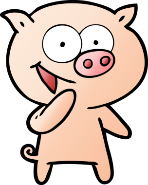 Bir insan tarafından çizilmiş gülen domuz çizgi filmi.
