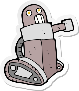 Bir insan tarafından çizilmiş karikatür tank robotunun çıkartması.