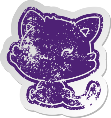 Bir insan tarafından çizilmiş sevimli bir kawaii kedisinin sıkıntılı eski çizgi film çıkartması.