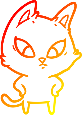 Bir insan tarafından çizilmiş kafası karışmış çizgi film kedisinin sıcak çizgi çizimi