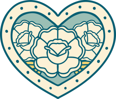 Bir insan tarafından çizilmiş kalp ve çiçeklerin ikonik dövme şekli