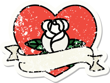 Bir insan tarafından çizilmiş, geleneksel bir kalp dövmesi, gül ve bayrak şeklinde.