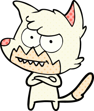 Bir insan tarafından çizilmiş sırıtan tilki çizgi filmi.