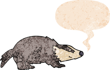 grunge 'da konuşma baloncuğu olan karikatür porsuğu bir insan tarafından çizilmiş tedirgin eski moda.