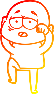 Bir insan tarafından çizilmiş, yorgun, kel bir adamın sıcak çizgi çizimi.