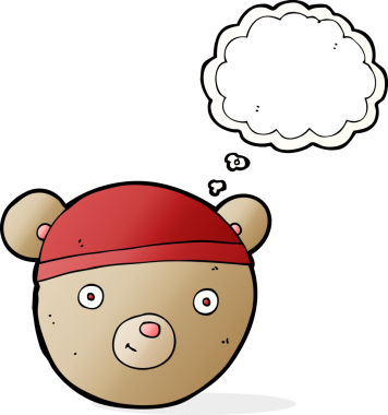 Bir insan tarafından çizilmiş düşünce balonlu oyuncak ayı kafası.