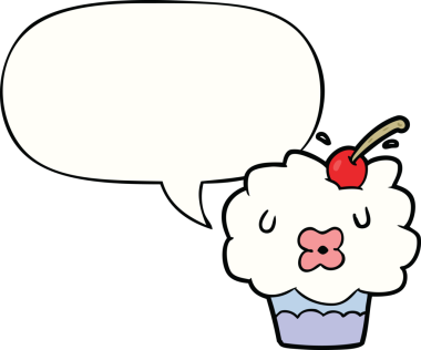 Bir insan tarafından çizilmiş konuşma balonlu komik bir kek.