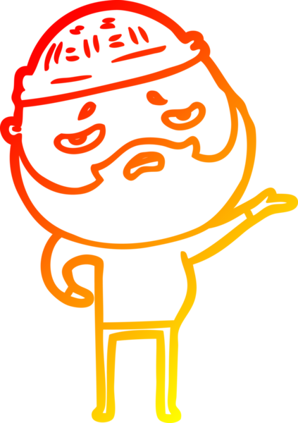 İnsan tarafından çizilmiş sakallı, endişeli bir çizgi film karakteri.