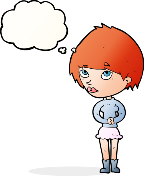 Bir insan tarafından çizilmiş düşünce kabarcığı olan karikatürlü sinirli kadın.