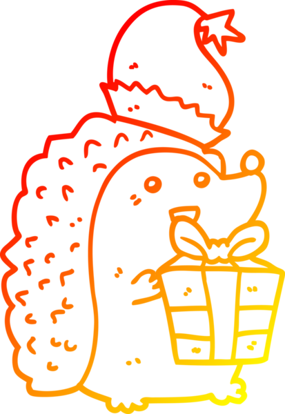 Bir insan tarafından çizilmiş Noel şapkası giyen bir kirpinin sıcak çizgi çizimi