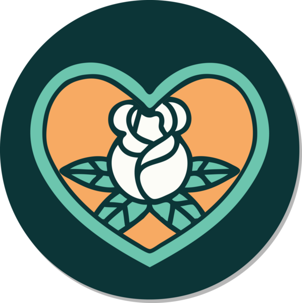 Geleneksel kalp stili dövme çıkartması ve bir insan tarafından çizilmiş çiçekler.