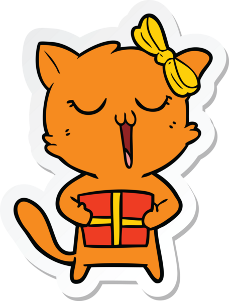 Bir insan tarafından çizilmiş çizgi film kedisinin çıkartması.