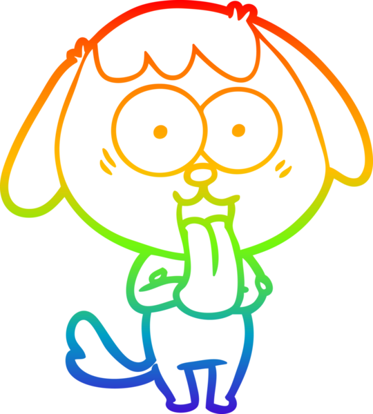 Gökkuşağı gradyan çizimi. Bir insan tarafından çizilmiş şirin bir köpek çizimi.