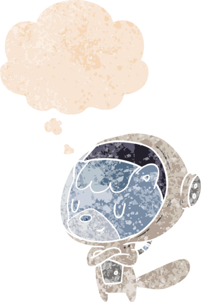 grunge 'da düşünce baloncuğu olan karikatür astronot bir insan tarafından çizilmiş tedirgin geçmiş dokuma tarzı
