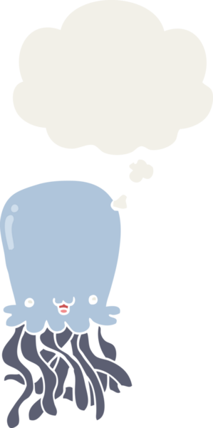 Düşünce baloncuğu olan ahtapot çizgi filmi insan tarafından çizilmiş.