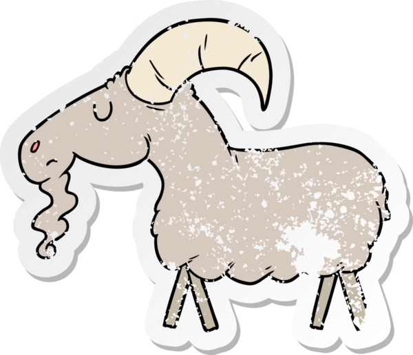 Bir insan tarafından çizilmiş karikatür keçisinin sıkıntılı çıkartması.