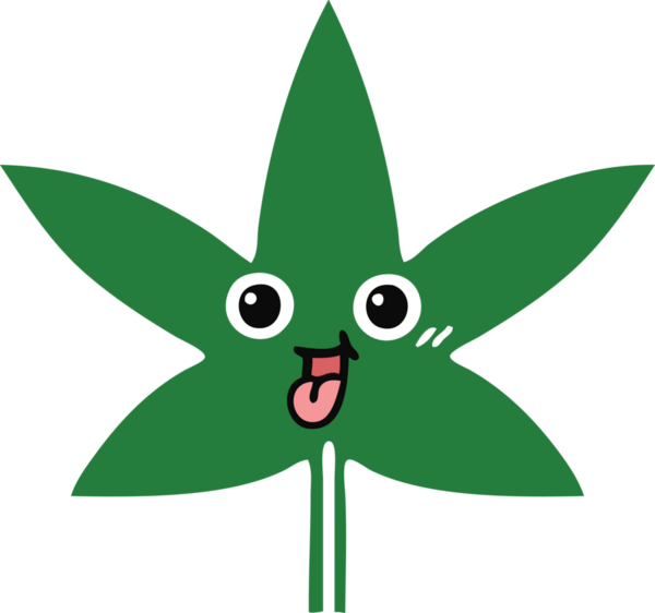 Bir insan tarafından çizilmiş marihuana yaprağının düz renkli retro karikatürü
