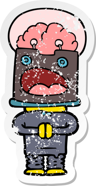 Bir insan tarafından çizilmiş karikatür robotunun sıkıntılı çıkartması.