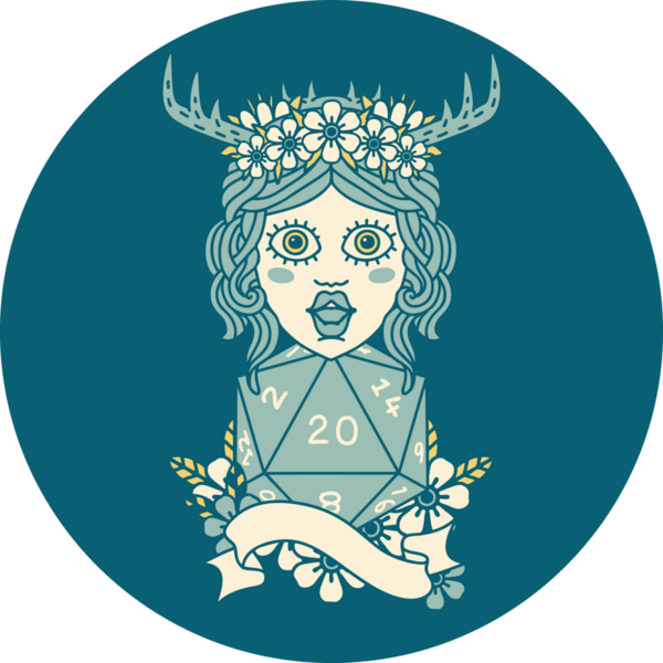 Retro Dövme Tarzı İnsan Druid Bir insan tarafından çizilmiş doğal yirmi zar ile