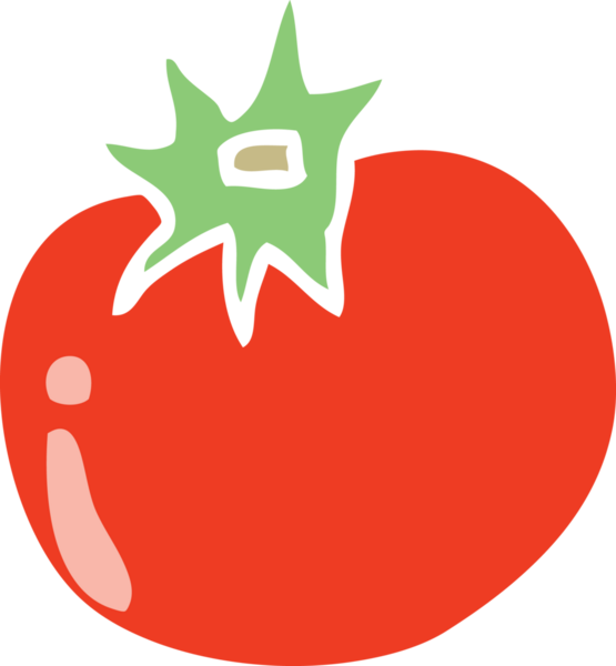 Bir insan tarafından çizilmiş düz renkli çizgi film domatesi