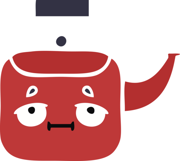 Bir insan tarafından çizilmiş bir çaydanlığın düz renkli retro karikatürü