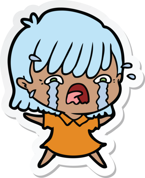 Bir insan tarafından çizilmiş ağlayan bir çizgi film kızına ait etiket.