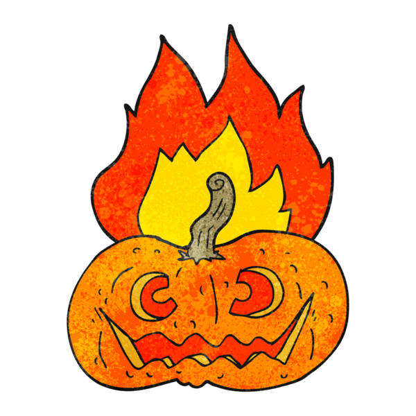 Bir insan tarafından çizilmiş alevli cadılar bayramı balkabağı deseni.