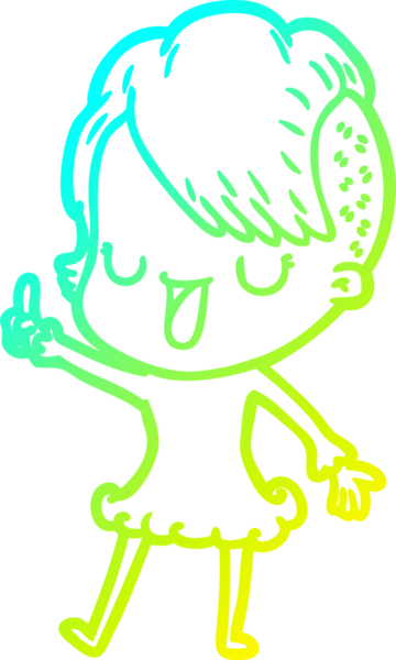 Hipster saç kesimi bir insan tarafından çizilmiş hoş bir çizgi film kızı çizimi.