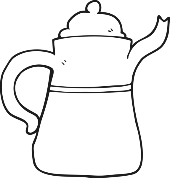 Bir insan tarafından çizilmiş siyah beyaz kahve demliği.