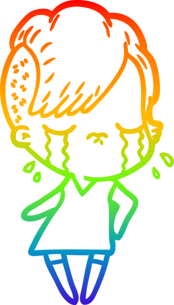 Gökkuşağının gradyan çizimi bir insan tarafından çizilmiş ağlayan bir kız çizgi filmi.