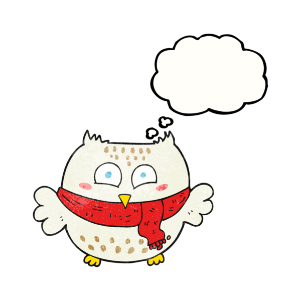 Bir insan tarafından çizilmiş serbest çizim düşünce balonu desenli karikatür baykuşu