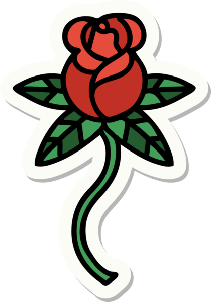 Bir insan tarafından çizilmiş geleneksel gül stili dövme çıkartması.