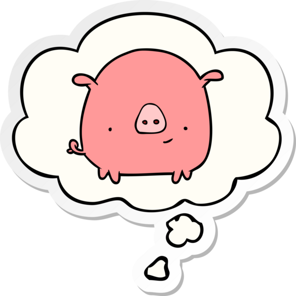 Düşünce baloncuklu çizgi film domuzu insan tarafından çizilmiş bir çıkartma.