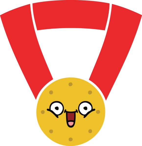 Bir insan tarafından çizilmiş altın madalyanın düz renkli retro karikatürü