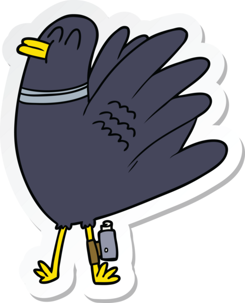 Bir insan tarafından çizilmiş çizgi film kuşunun çıkartması.