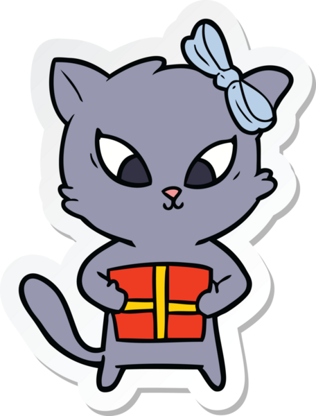 Bir insan tarafından çizilmiş çizgi film kedisinin çıkartması.