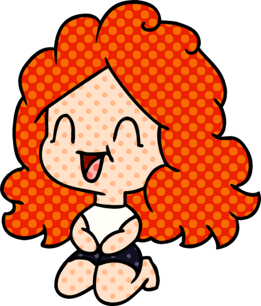 Bir insan tarafından çizilmiş serbest çizilmiş sevimli kawaii mutlu kız.